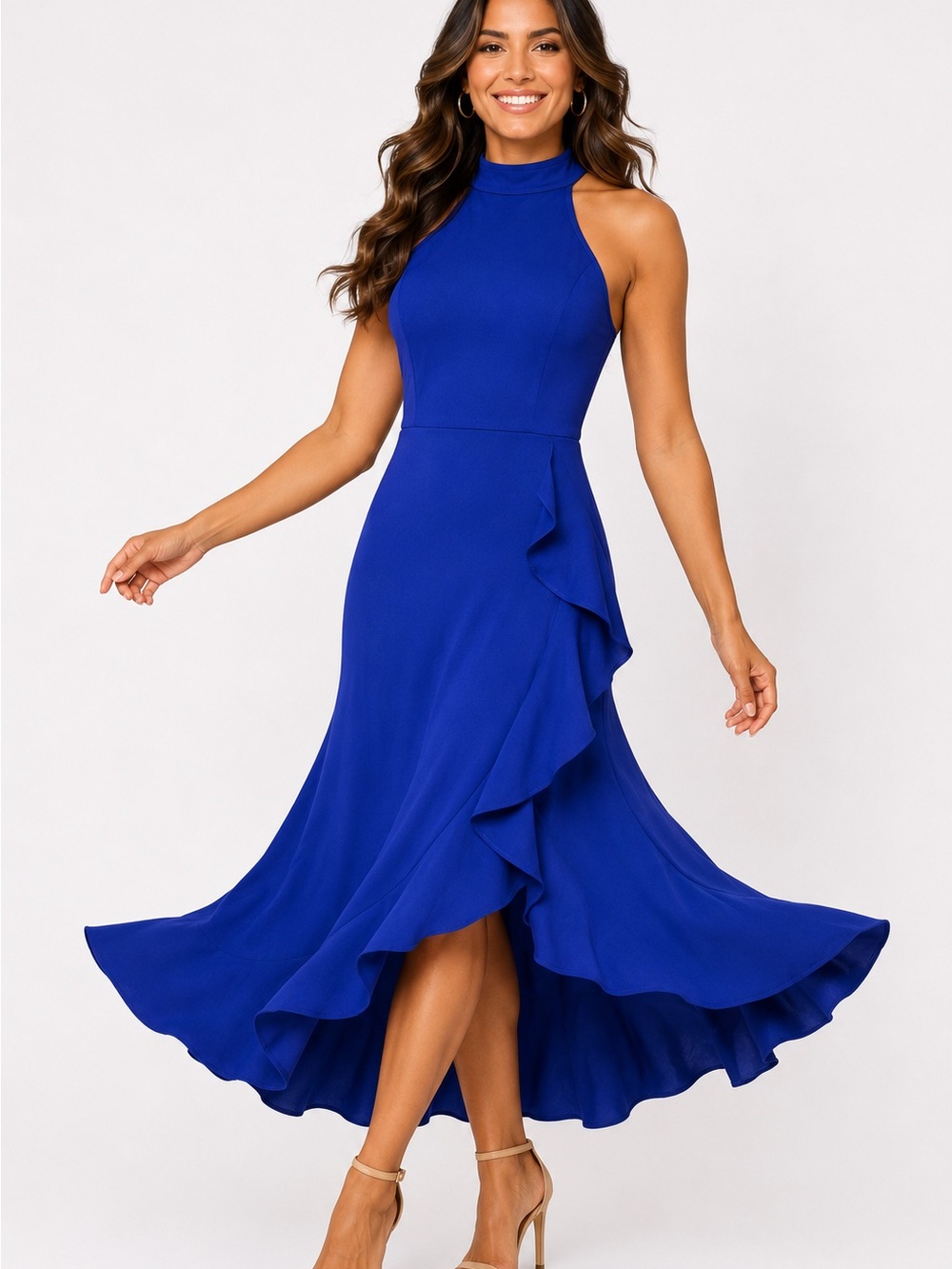 NWT Woosea Sleeveless High-Neck High-Low Dress in Royal Blue, Small